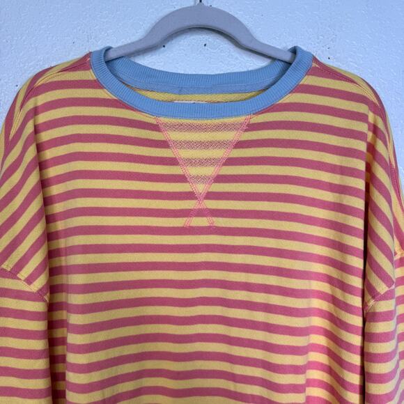Free People Sweatshirt Womens Large Classic Striped Oversized Crewneck Tangerine - Picture 4 of 10